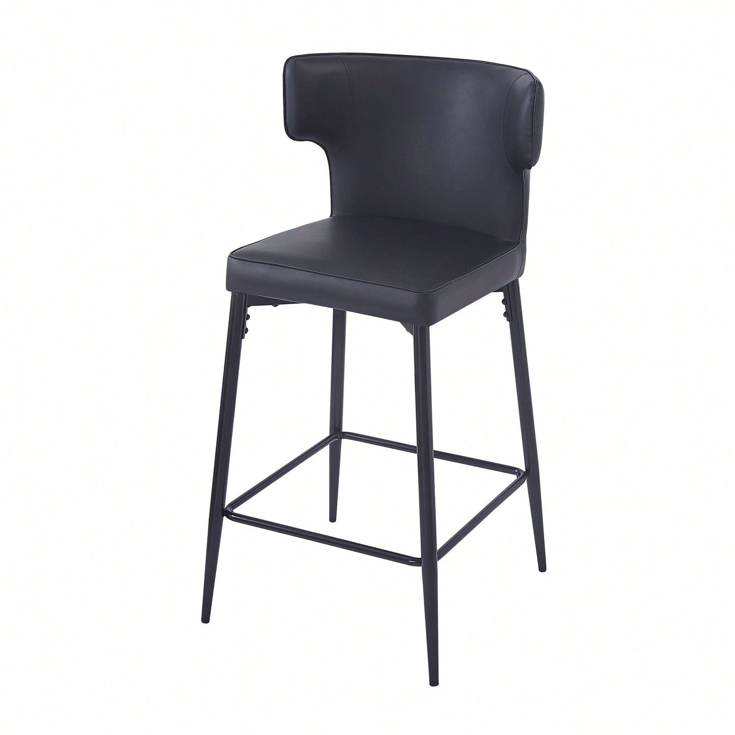 Modern 28 Inch Counter Height Bar Stools Set Of 2 With PU Leather Upholstery And Metal Footrest For Kitchen Island And Dining Room Gray