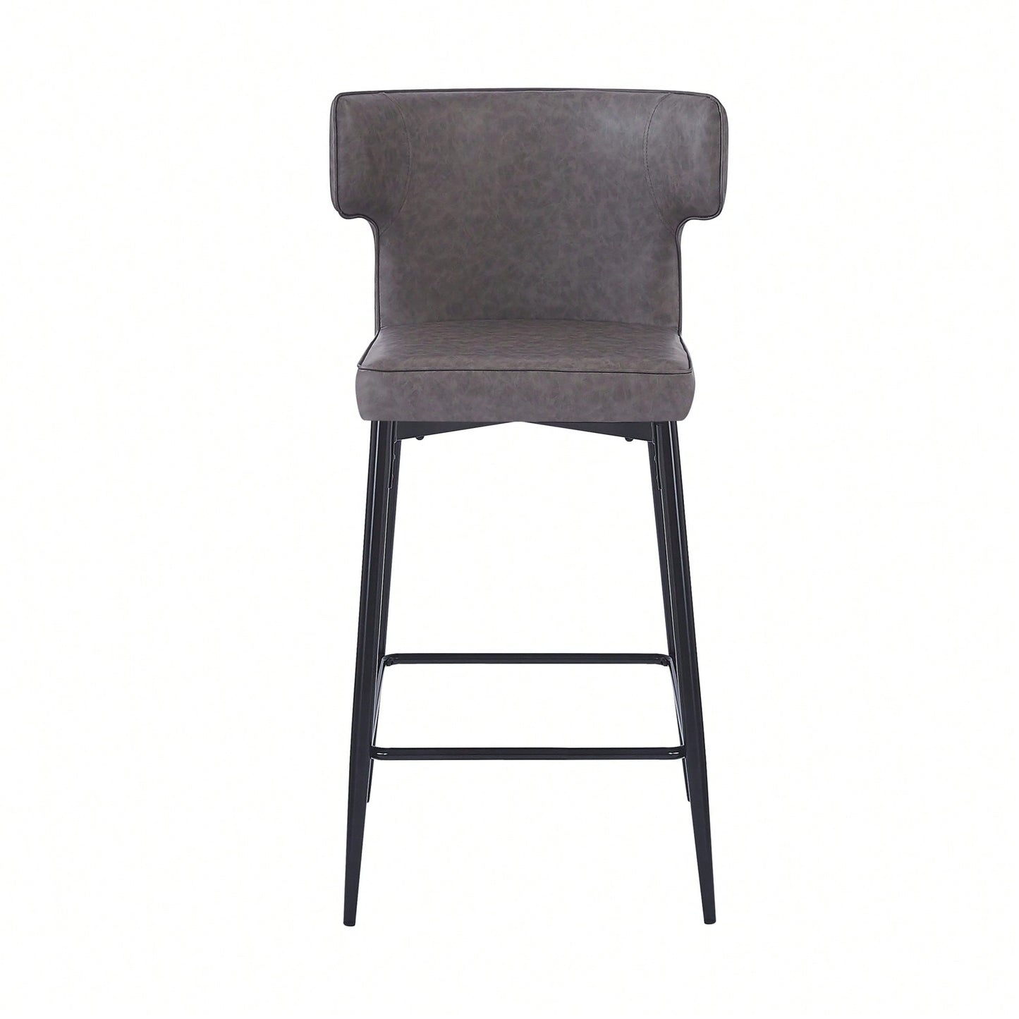 Modern 28 Inch Counter Height Bar Stools Set Of 2 With PU Leather Upholstery And Metal Footrest For Kitchen Island And Dining Room Gray