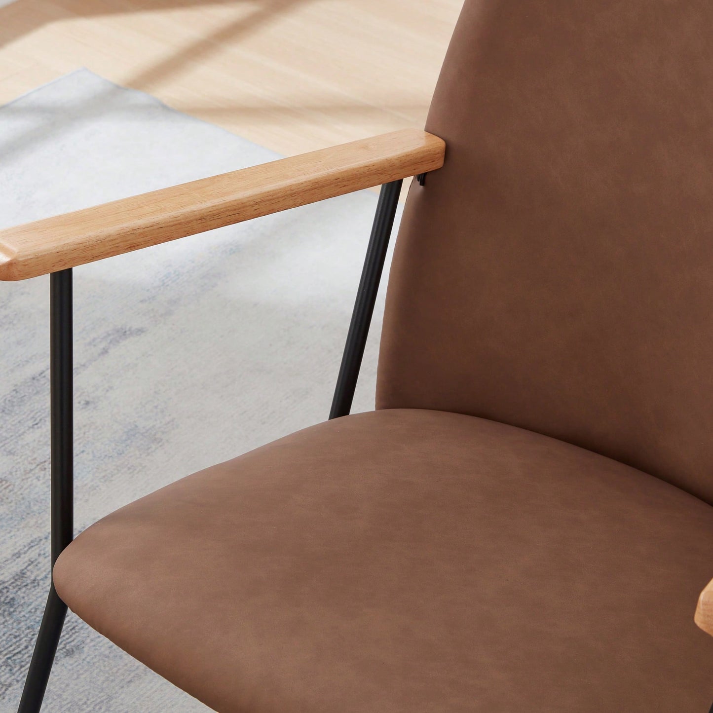 Adjustable Headrest Rocking Chair With High Backrest Modern Leather Upholstered Glider For Nursery Bedroom Living Room Comfort Brown