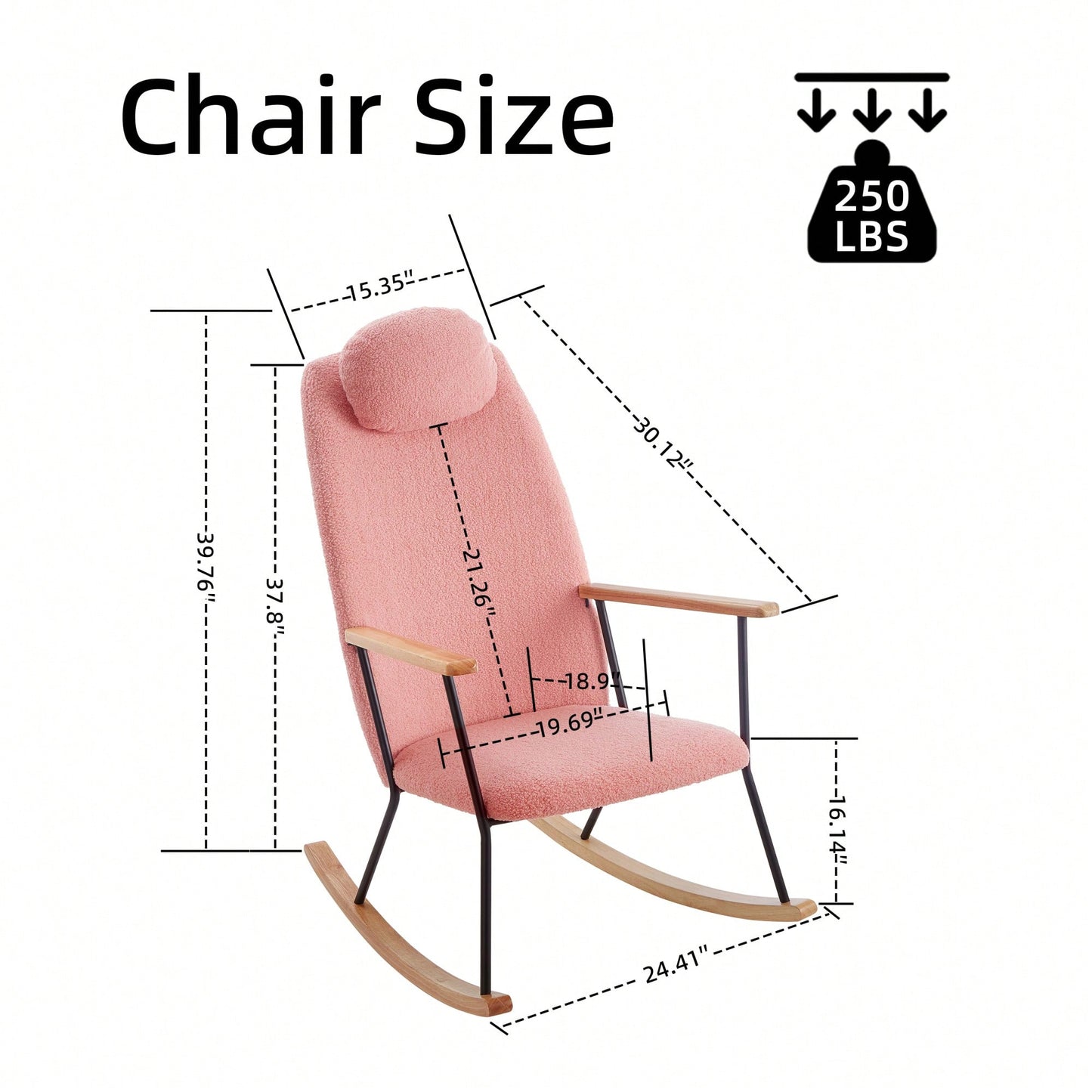 Adjustable Headrest Rocking Chair With High Backrest Modern Leather Upholstered Glider For Nursery Bedroom Living Room Comfort Brown