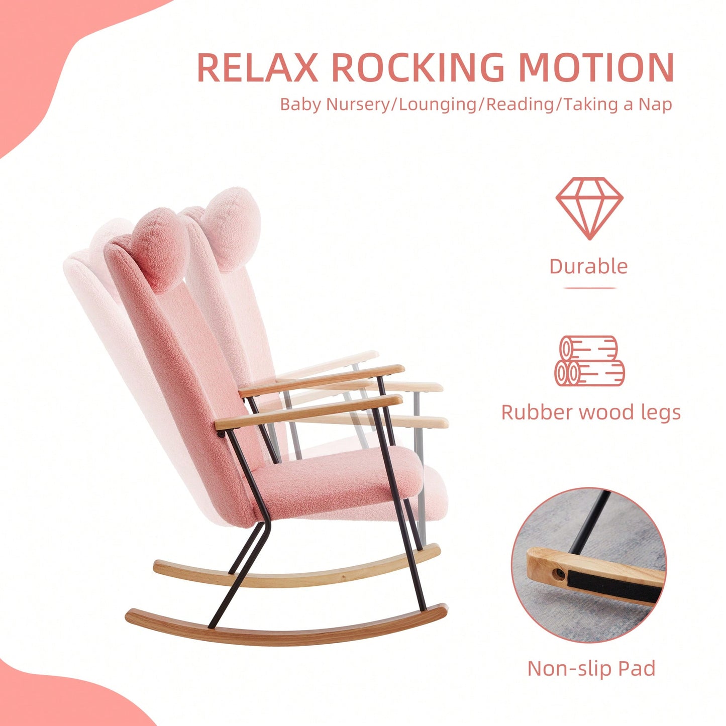 Adjustable Headrest Rocking Chair With High Backrest Modern Leather Upholstered Glider For Nursery Bedroom Living Room Comfort Brown