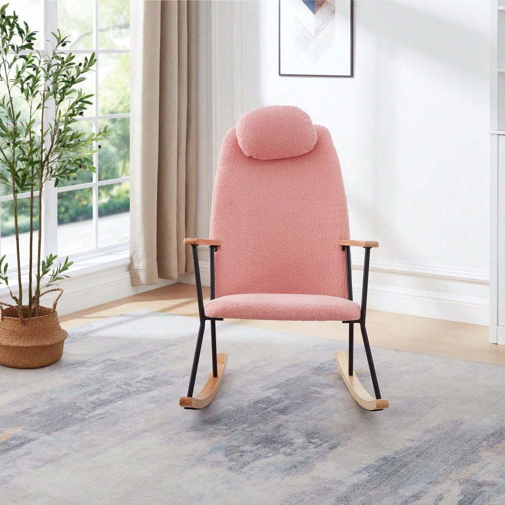 Adjustable Headrest Rocking Chair With High Backrest Modern Leather Upholstered Glider For Nursery Bedroom Living Room Comfort Brown