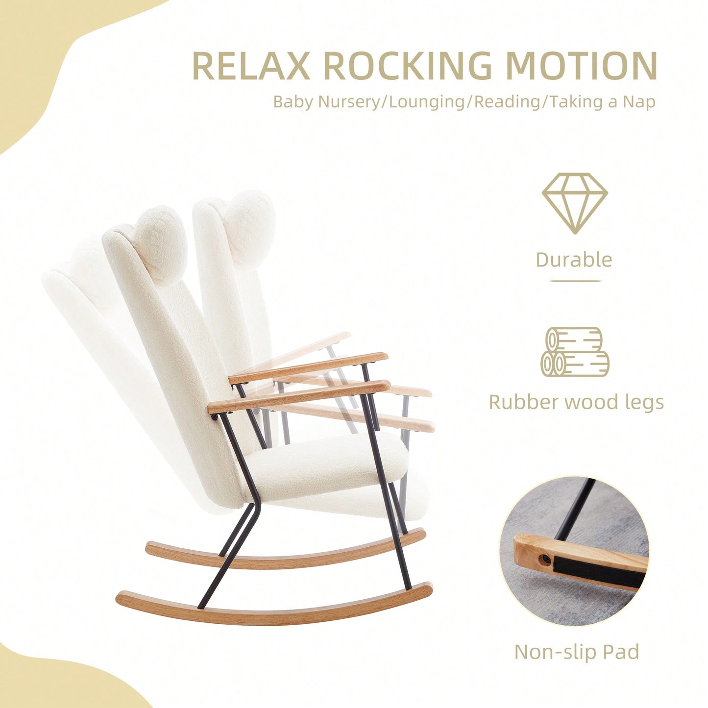 Adjustable Headrest Rocking Chair With High Backrest Modern Leather Upholstered Glider For Nursery Bedroom Living Room Comfort Brown