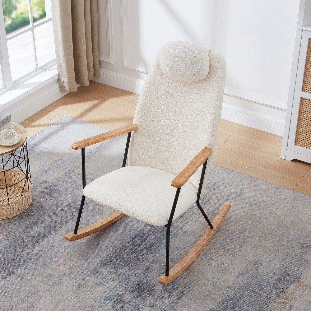 Adjustable Headrest Rocking Chair With High Backrest Modern Leather Upholstered Glider For Nursery Bedroom Living Room Comfort Brown