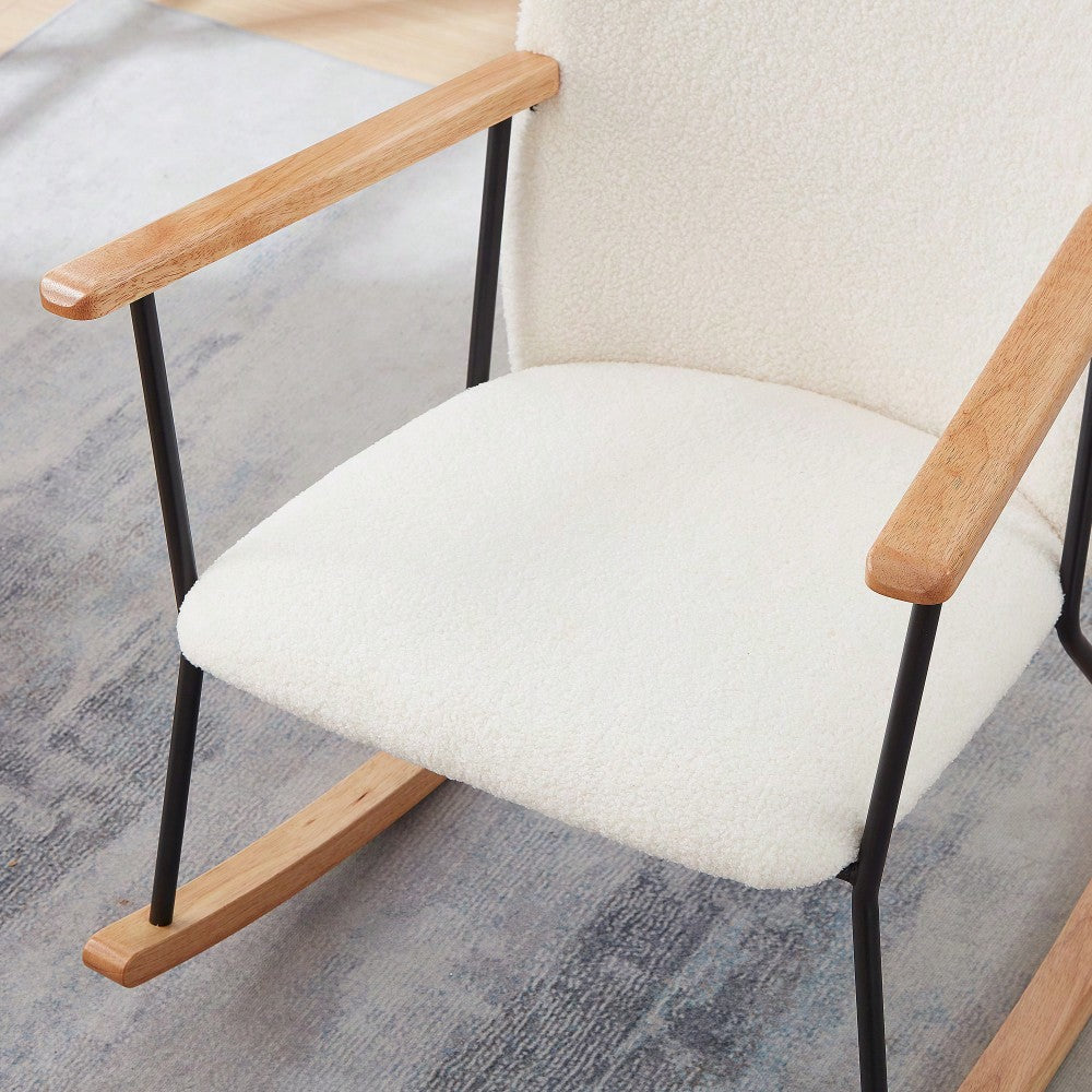 Adjustable Headrest Rocking Chair With High Backrest Modern Leather Upholstered Glider For Nursery Bedroom Living Room Comfort Brown