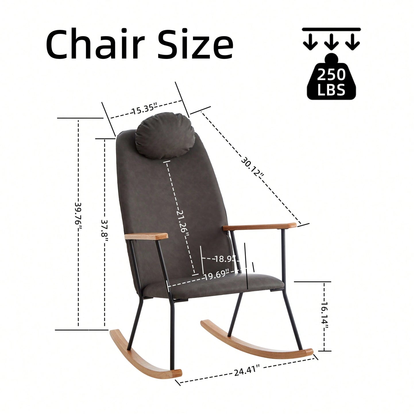 Adjustable Headrest Rocking Chair With High Backrest Modern Leather Upholstered Glider For Nursery Bedroom Living Room Comfort Brown