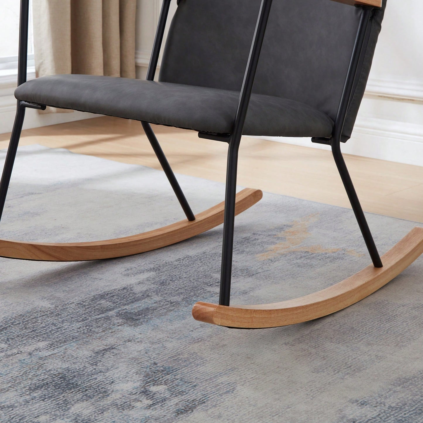 Adjustable Headrest Rocking Chair With High Backrest Modern Leather Upholstered Glider For Nursery Bedroom Living Room Comfort Brown