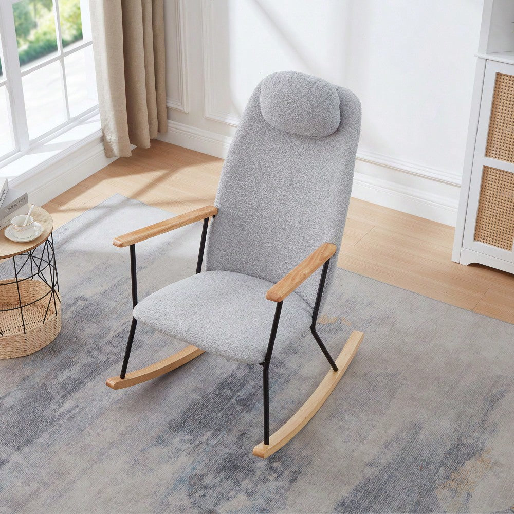 Adjustable Headrest Rocking Chair With High Backrest Modern Leather Upholstered Glider For Nursery Bedroom Living Room Comfort Brown