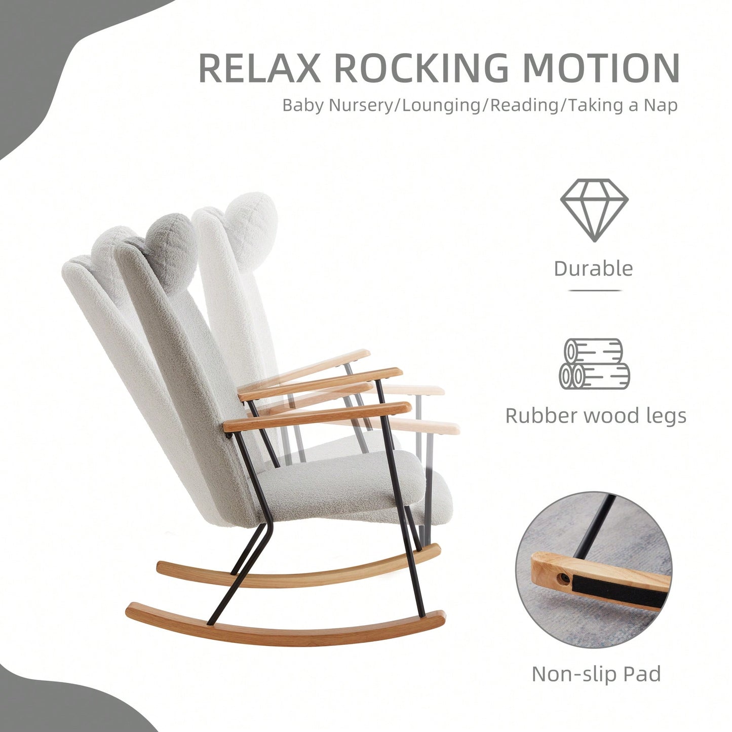 Adjustable Headrest Rocking Chair With High Backrest Modern Leather Upholstered Glider For Nursery Bedroom Living Room Comfort Brown
