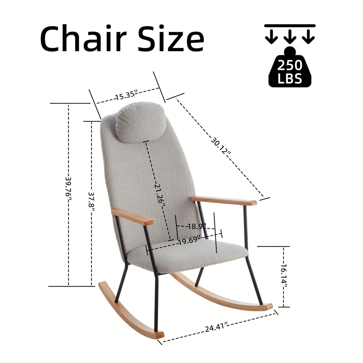 Adjustable Headrest Rocking Chair With High Backrest Modern Leather Upholstered Glider For Nursery Bedroom Living Room Comfort Brown