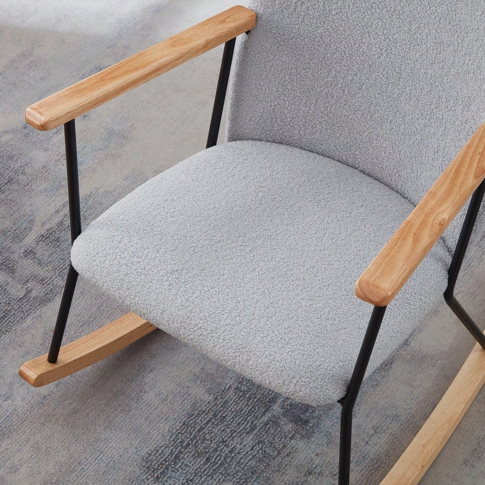 Adjustable Headrest Rocking Chair With High Backrest Modern Leather Upholstered Glider For Nursery Bedroom Living Room Comfort Brown