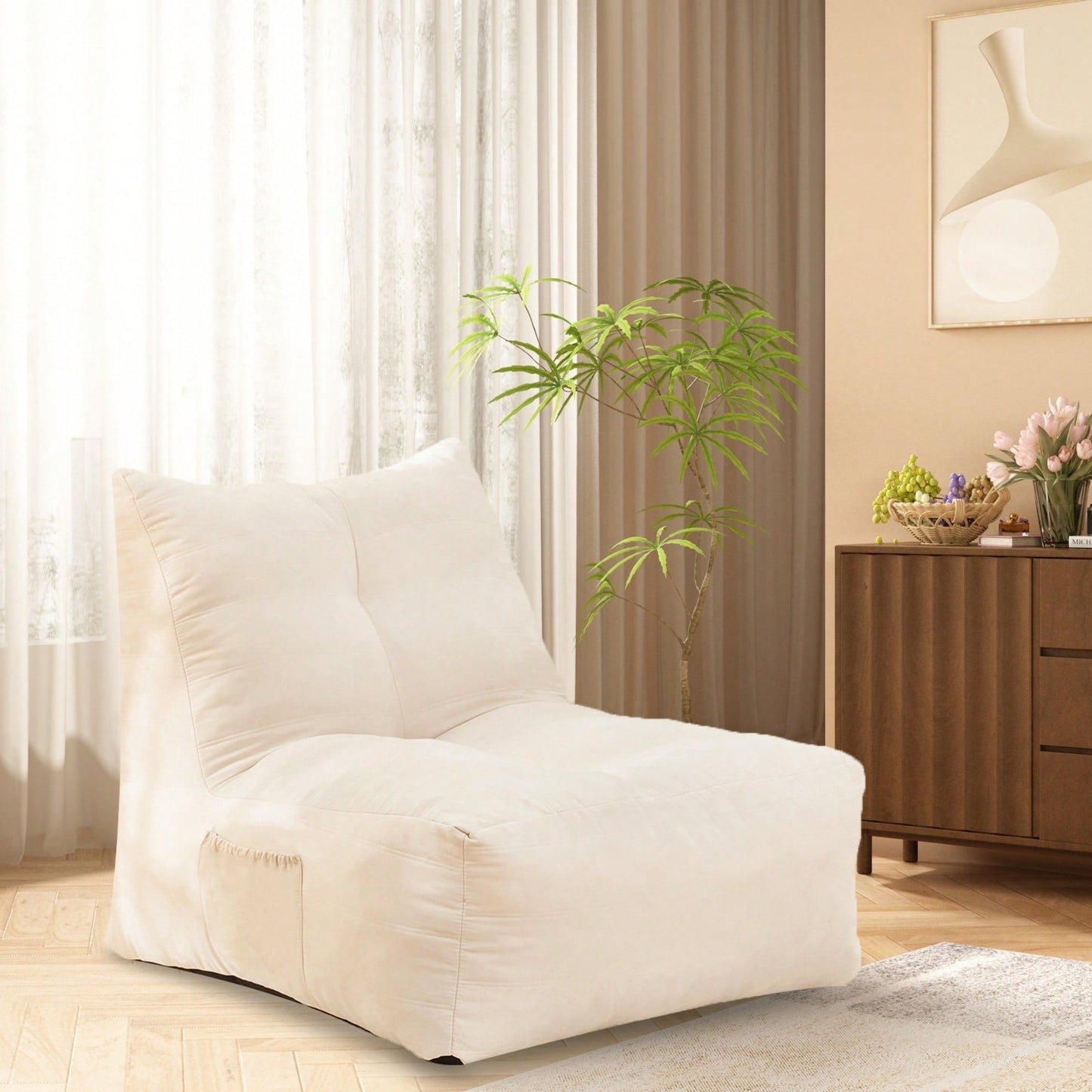 Cozy Inflatable Bean Bag Chair With High-Density Memory Foam For Living Rooms Bedrooms And Workspaces