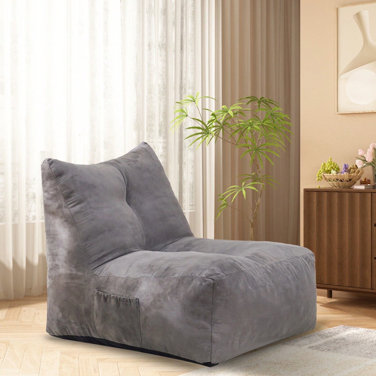 Cozy Inflatable Bean Bag Chair With High-Density Memory Foam For Living Rooms Bedrooms And Workspaces