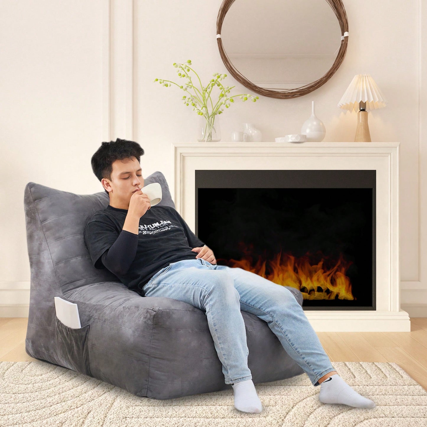 Cozy Inflatable Bean Bag Chair With High-Density Memory Foam For Living Rooms Bedrooms And Workspaces