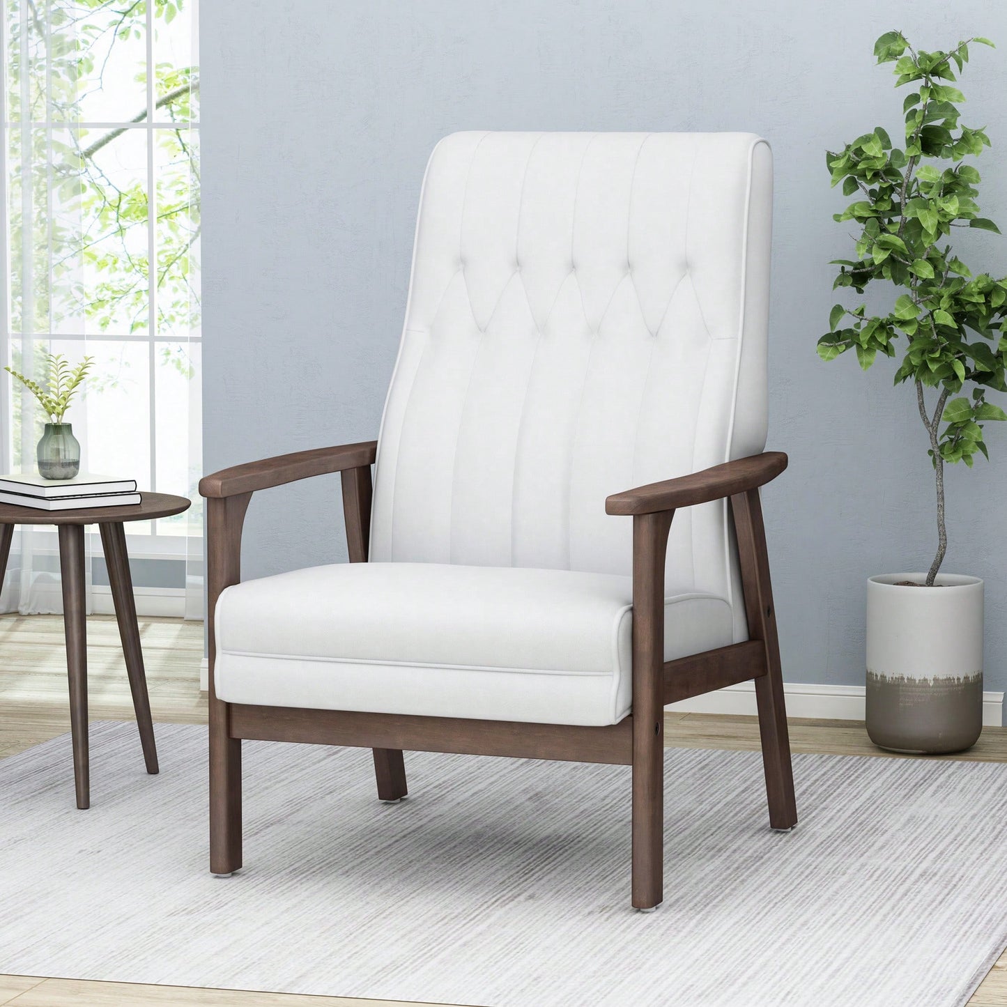 Stylish Mid Century Modern Upholstered Accent Chair In Matte Black Faux Leather For Living Room Or Office Decor