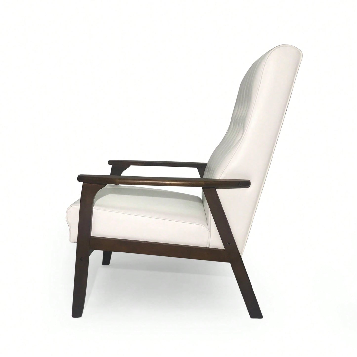 Stylish Mid Century Modern Upholstered Accent Chair In Matte Black Faux Leather For Living Room Or Office Decor