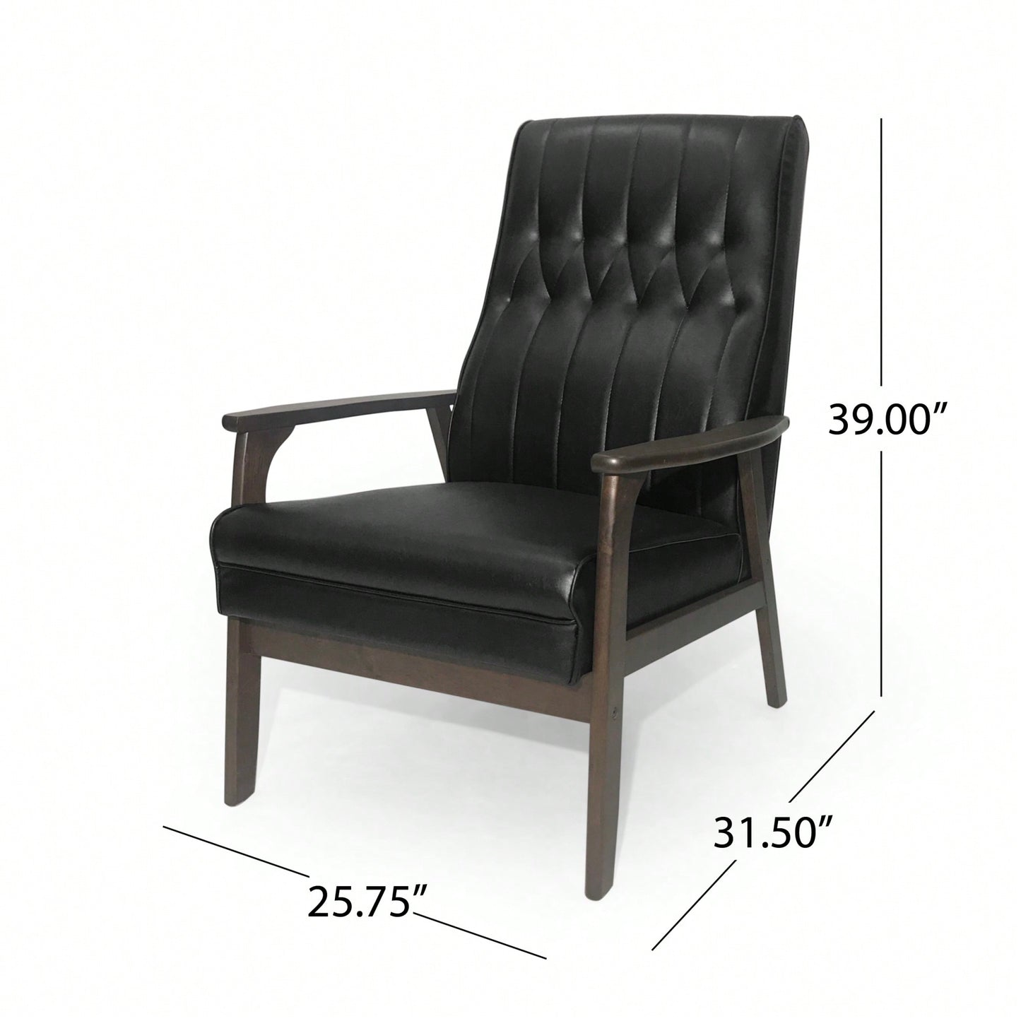 Stylish Mid Century Modern Upholstered Accent Chair In Matte Black Faux Leather For Living Room Or Office Decor