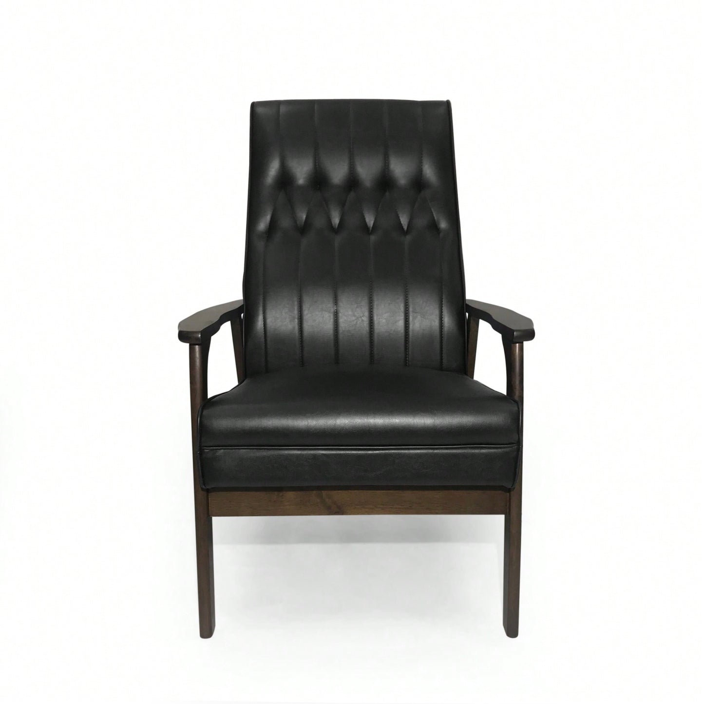 Stylish Mid Century Modern Upholstered Accent Chair In Matte Black Faux Leather For Living Room Or Office Decor