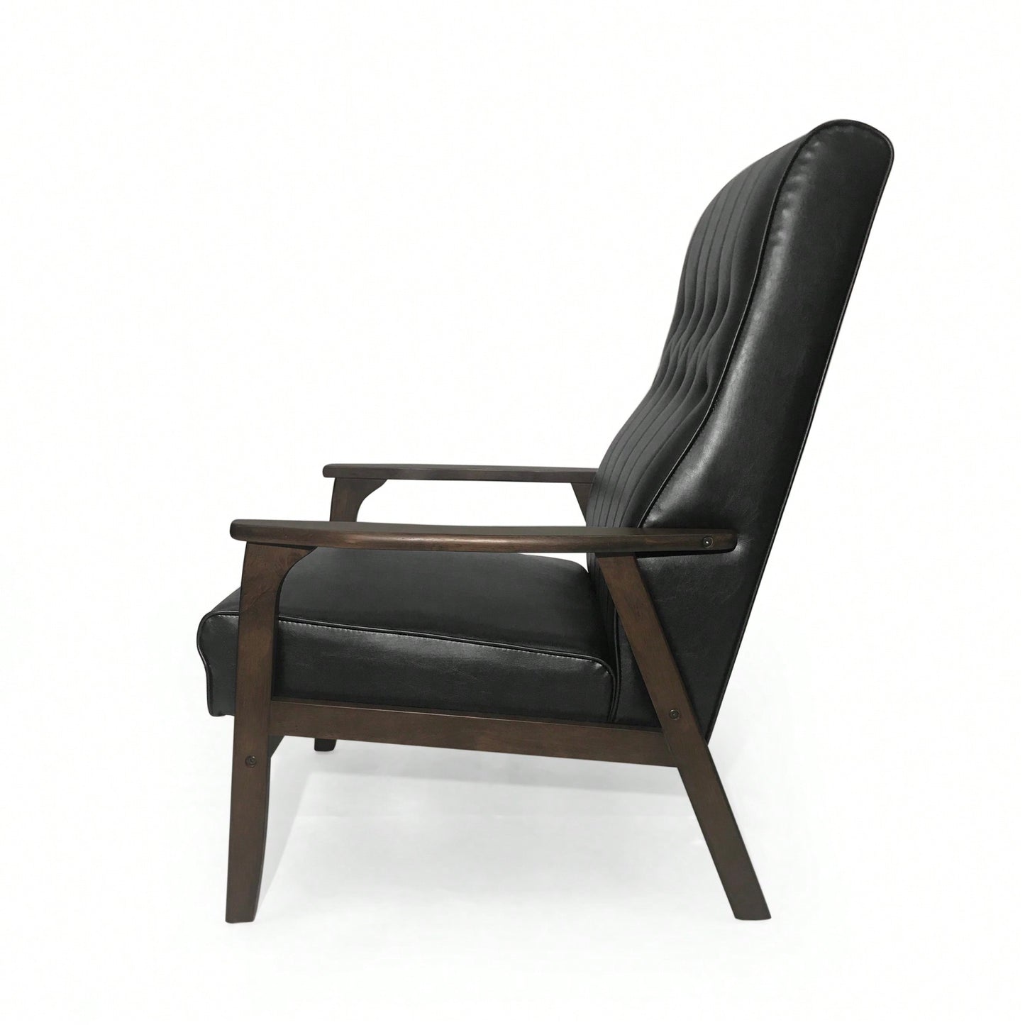 Stylish Mid Century Modern Upholstered Accent Chair In Matte Black Faux Leather For Living Room Or Office Decor