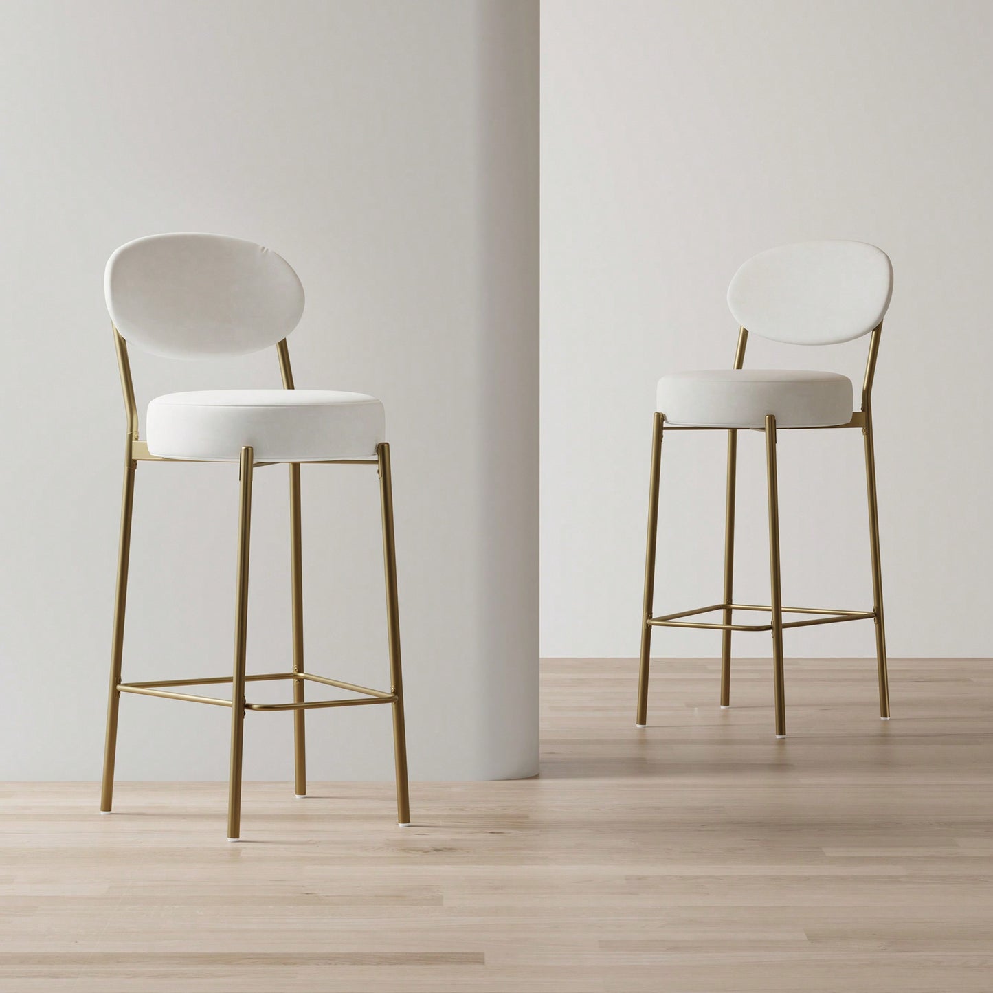 29 Inch Upholstered Bar Stools Set Of 2 Creamy White Faux Leather Counter Chairs With Backrest And Footrest For Kitchen Dining