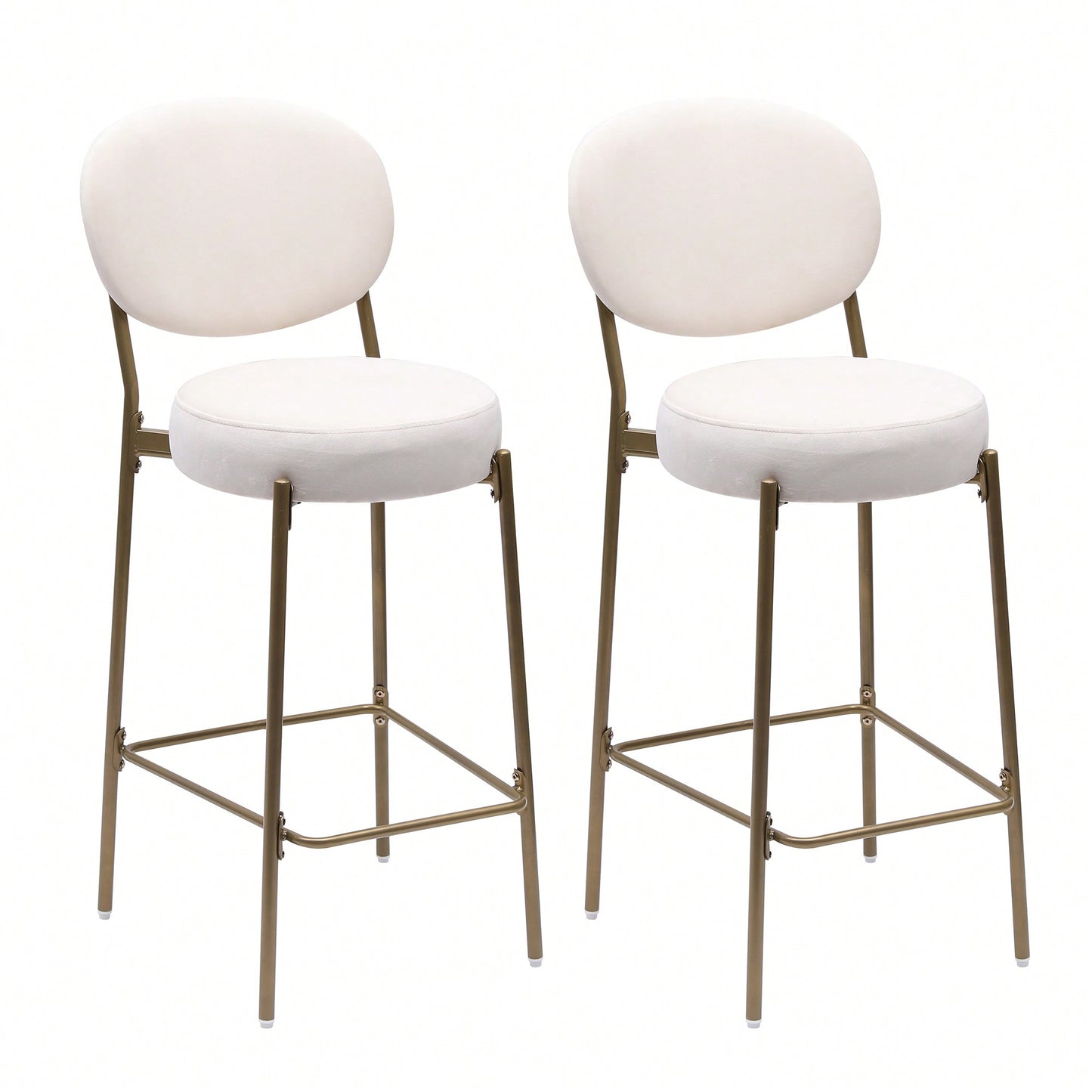29 Inch Upholstered Bar Stools Set Of 2 Creamy White Faux Leather Counter Chairs With Backrest And Footrest For Kitchen Dining