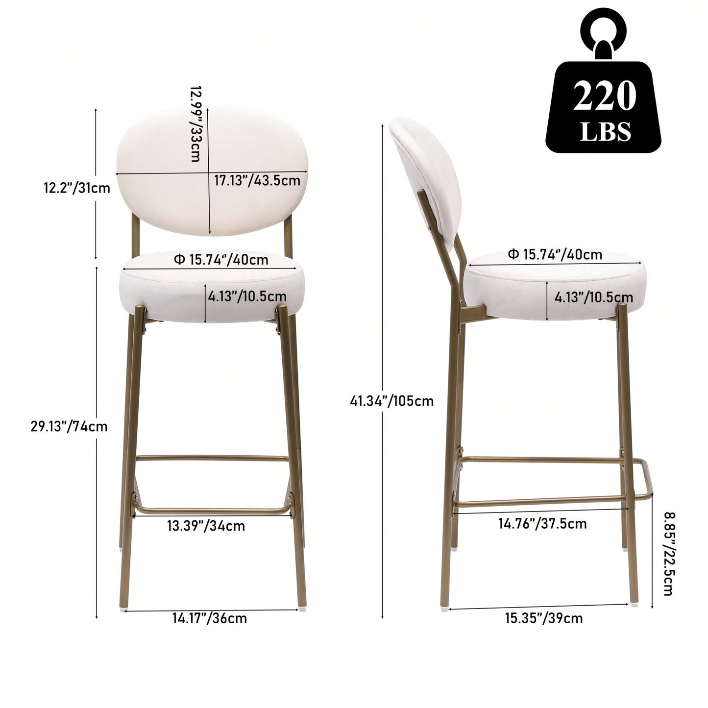 29 Inch Upholstered Bar Stools Set Of 2 Creamy White Faux Leather Counter Chairs With Backrest And Footrest For Kitchen Dining