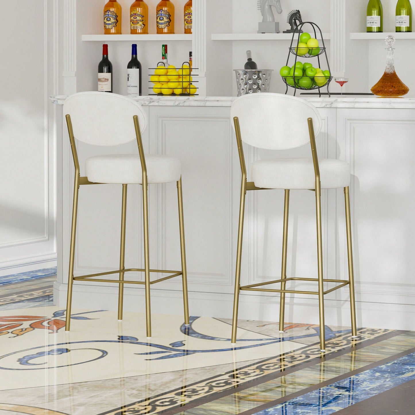 29 Inch Upholstered Bar Stools Set Of 2 Creamy White Faux Leather Counter Chairs With Backrest And Footrest For Kitchen Dining