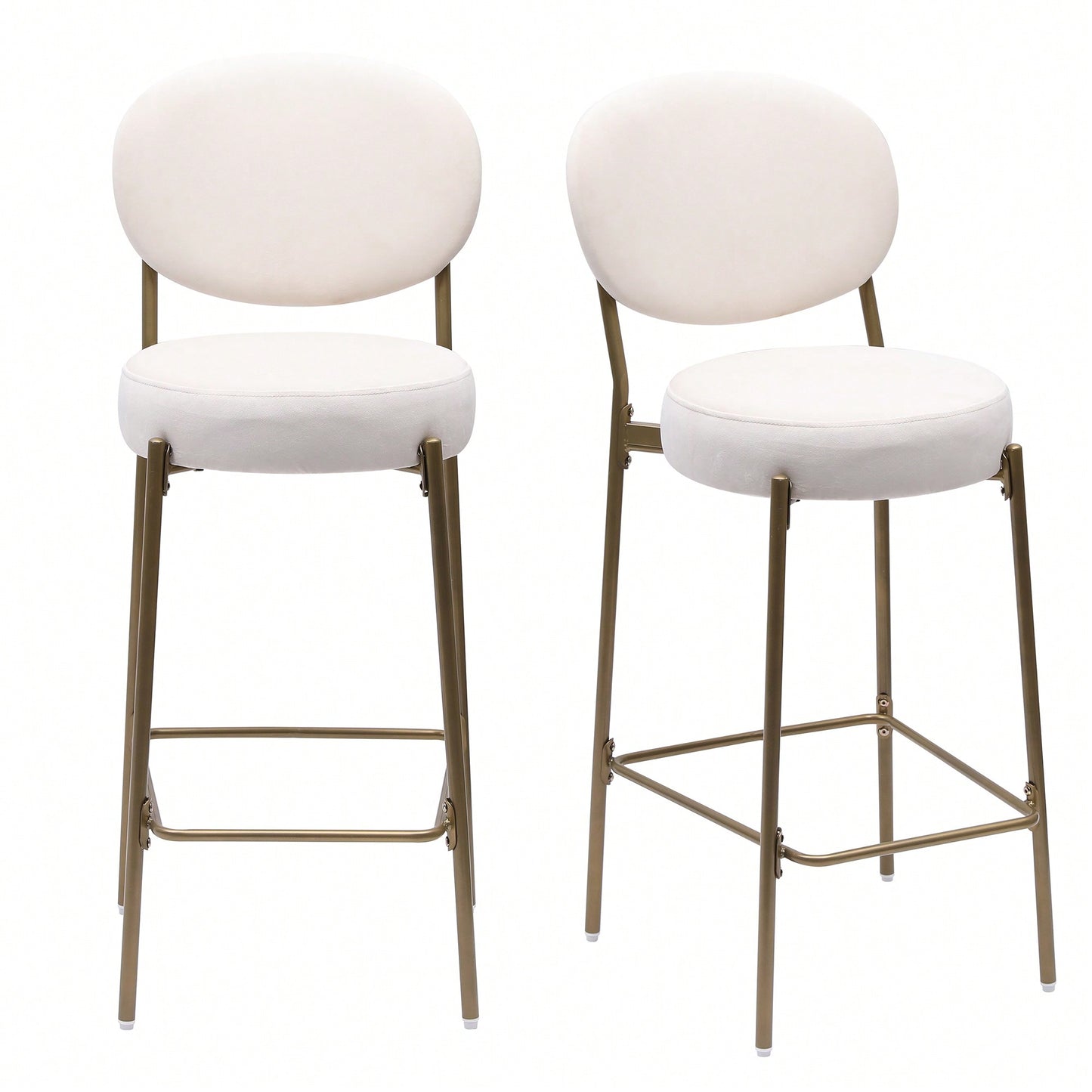 29 Inch Upholstered Bar Stools Set Of 2 Creamy White Faux Leather Counter Chairs With Backrest And Footrest For Kitchen Dining