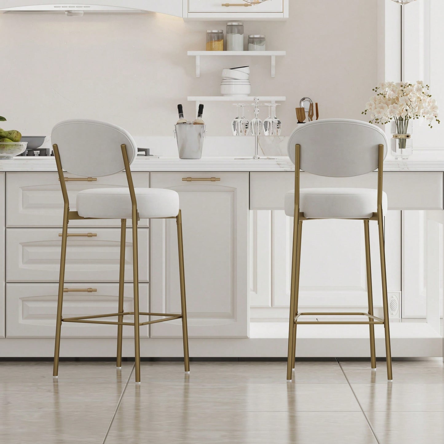 29 Inch Upholstered Bar Stools Set Of 2 Creamy White Faux Leather Counter Chairs With Backrest And Footrest For Kitchen Dining