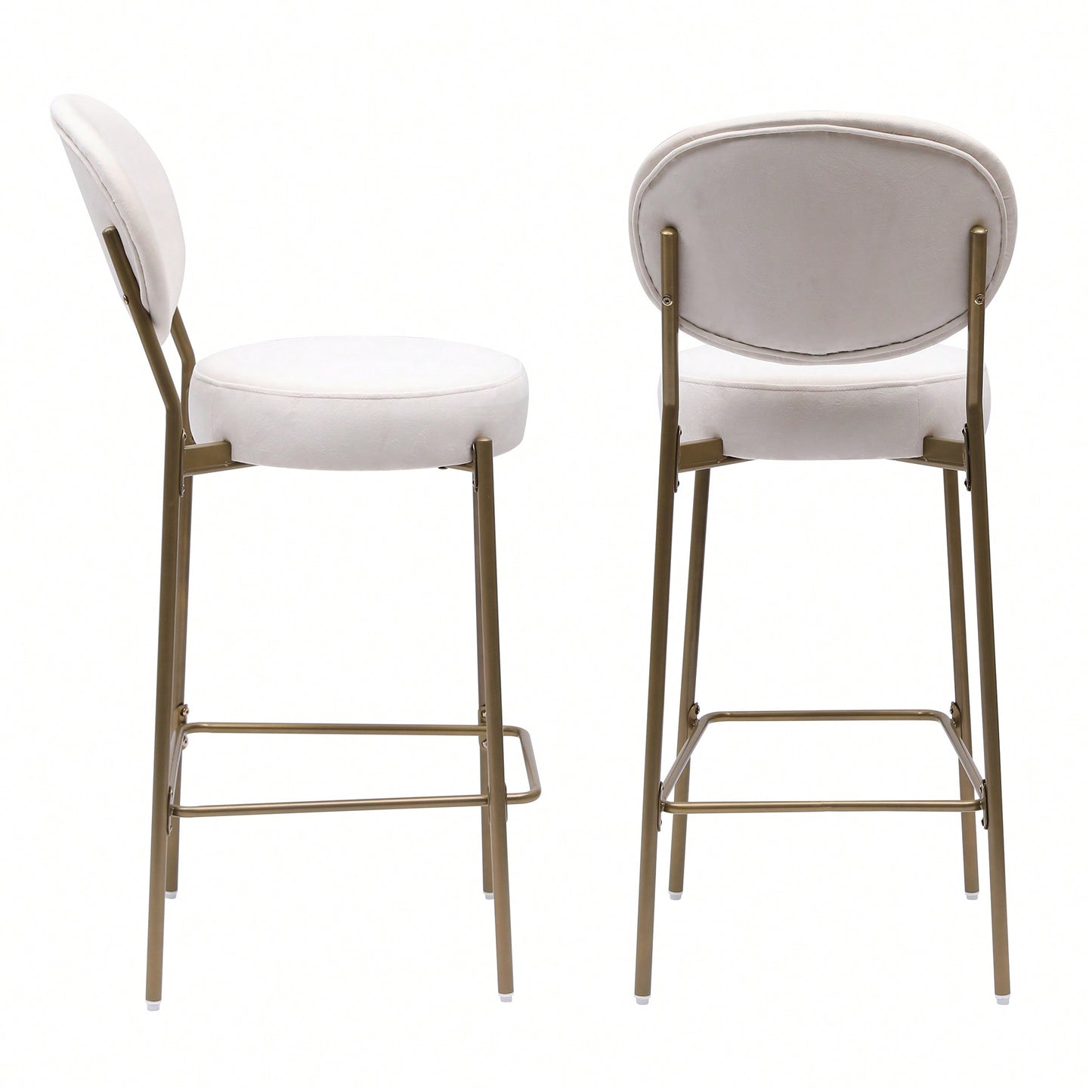 29 Inch Upholstered Bar Stools Set Of 2 Creamy White Faux Leather Counter Chairs With Backrest And Footrest For Kitchen Dining