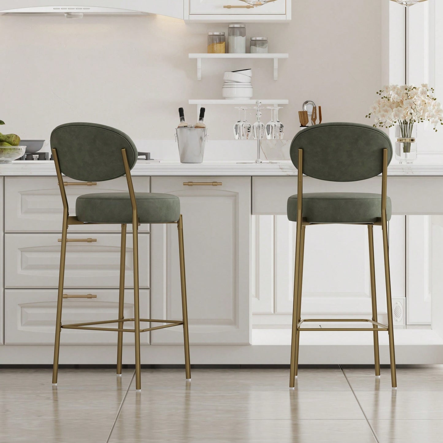 29 Inch Upholstered Bar Stools Set Of 2 Creamy White Faux Leather Counter Chairs With Backrest And Footrest For Kitchen Dining