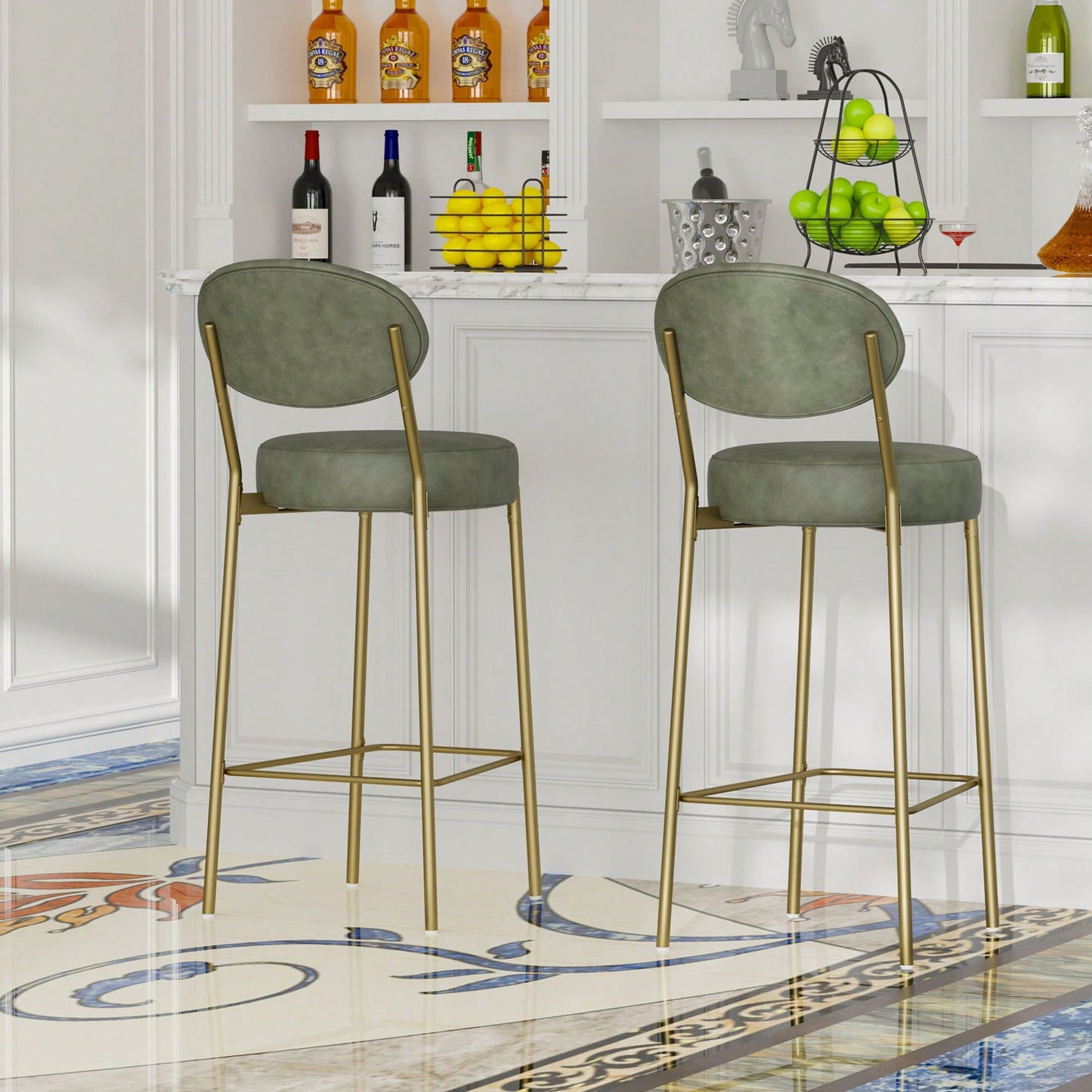 29 Inch Upholstered Bar Stools Set Of 2 Creamy White Faux Leather Counter Chairs With Backrest And Footrest For Kitchen Dining