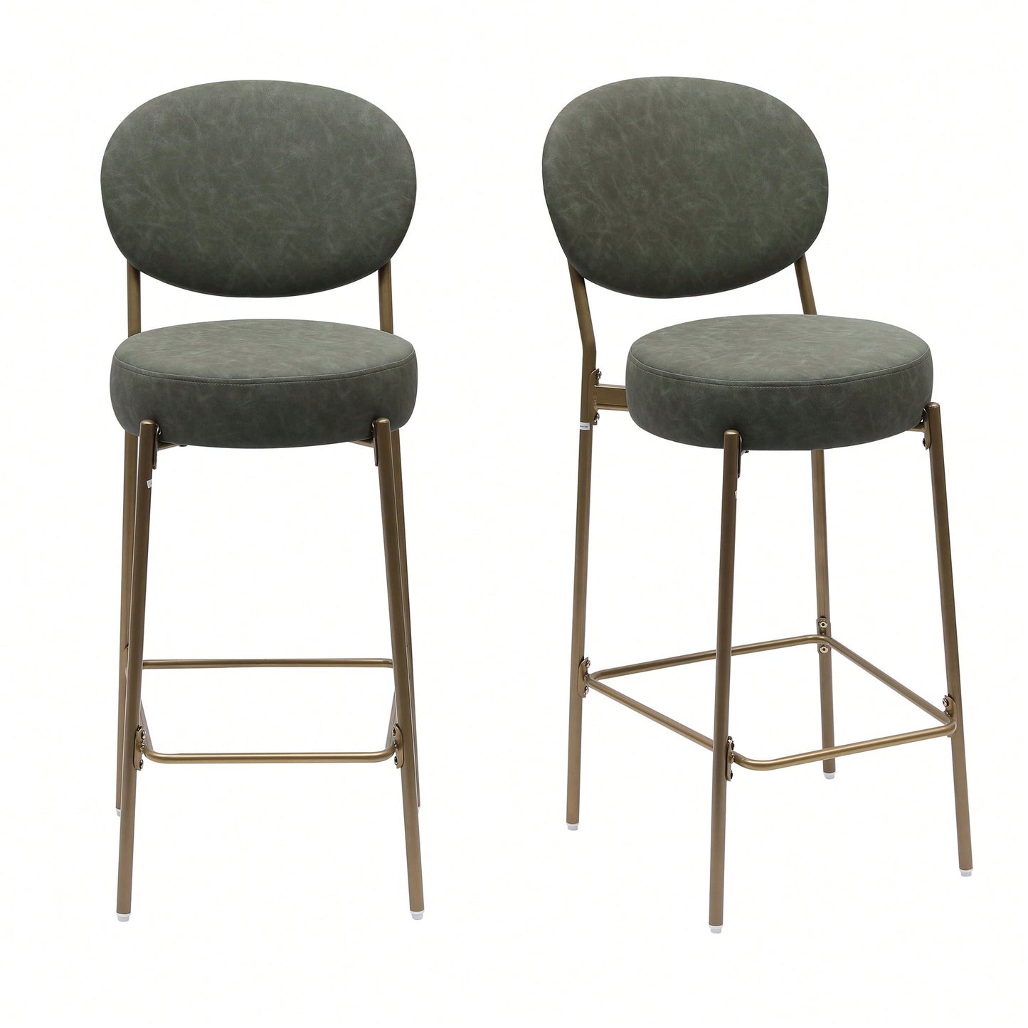 29 Inch Upholstered Bar Stools Set Of 2 Creamy White Faux Leather Counter Chairs With Backrest And Footrest For Kitchen Dining