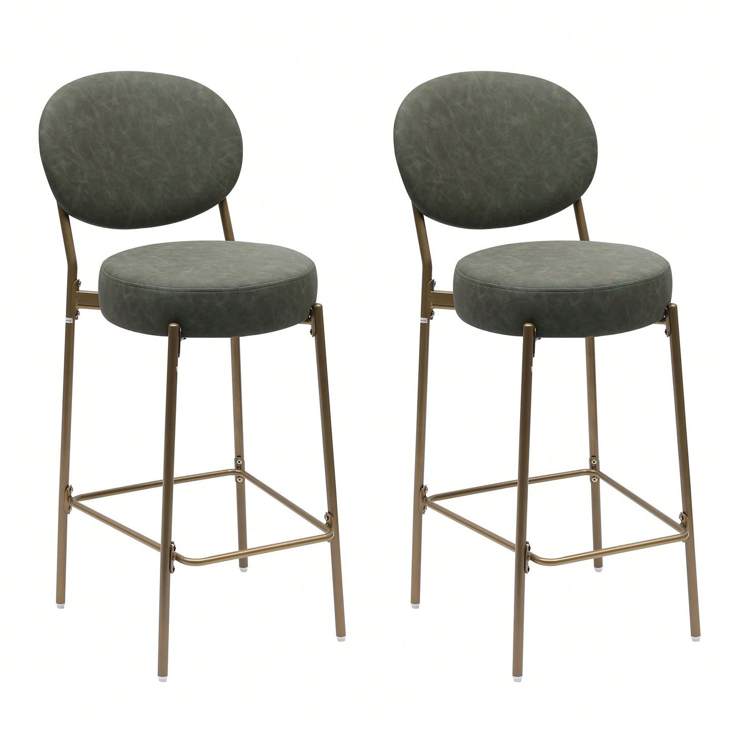 29 Inch Upholstered Bar Stools Set Of 2 Creamy White Faux Leather Counter Chairs With Backrest And Footrest For Kitchen Dining