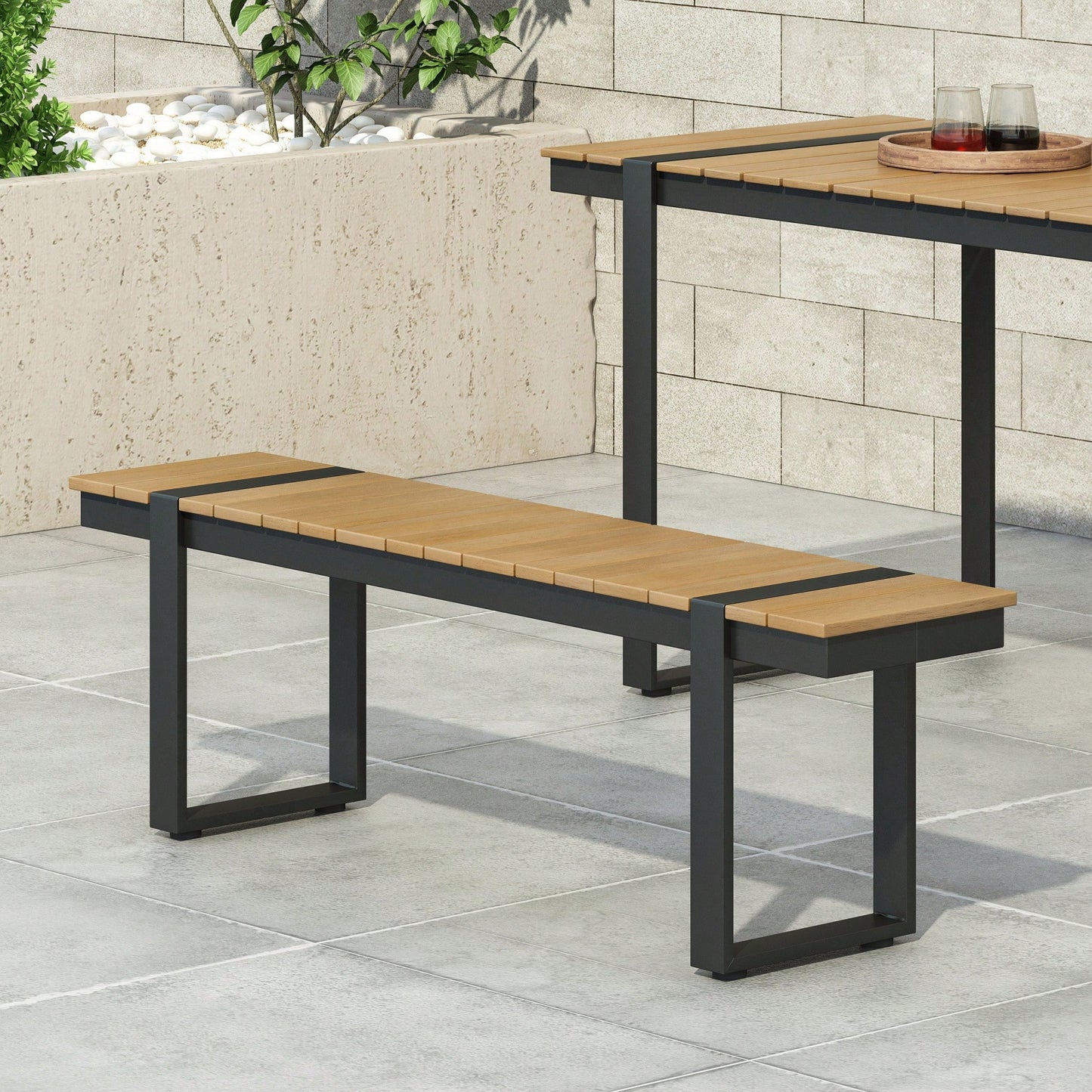 Outdoor Dining Bench For Stylish Patio Seating Gray And Natural