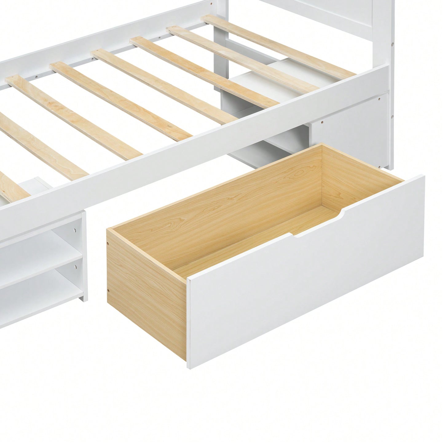 Twin Size Platform Bed With Storage Drawer And Two Shelves Gray