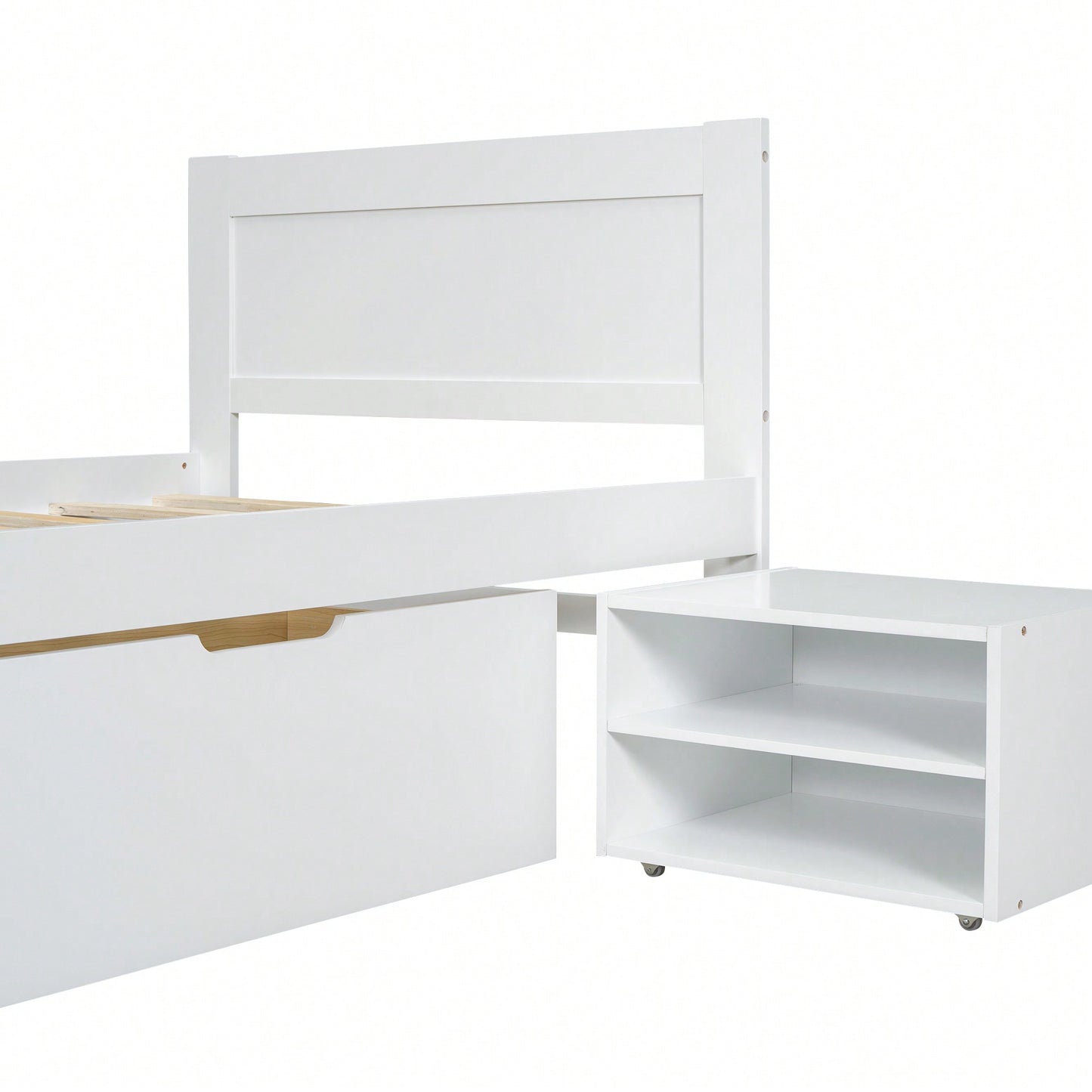 Twin Size Platform Bed With Storage Drawer And Two Shelves Gray