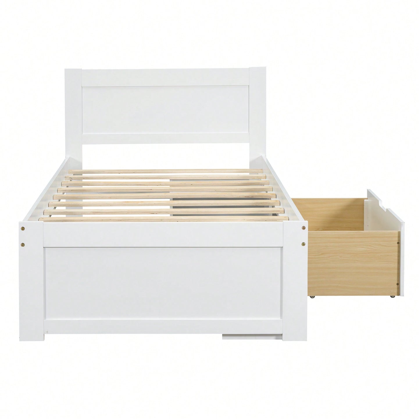 Twin Size Platform Bed With Storage Drawer And Two Shelves Gray