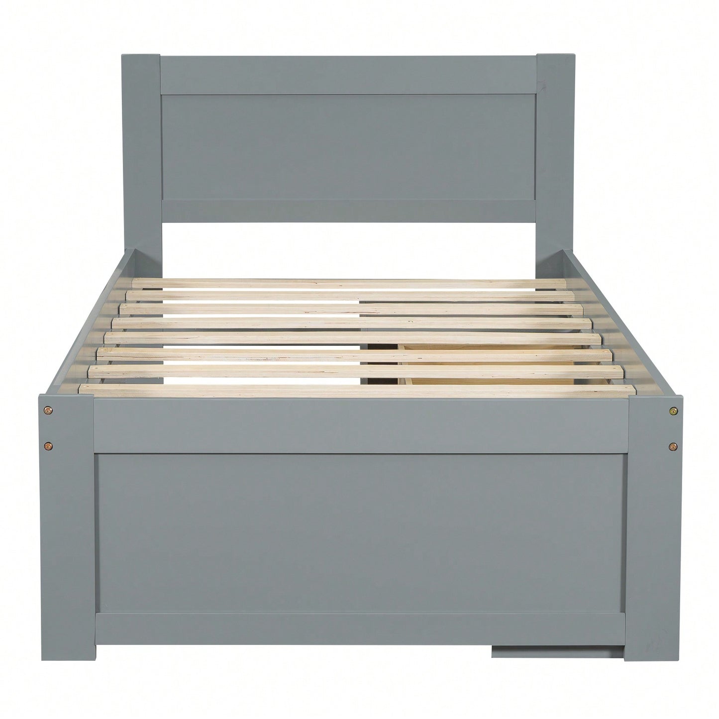 Twin Size Platform Bed With Storage Drawer And Two Shelves Gray