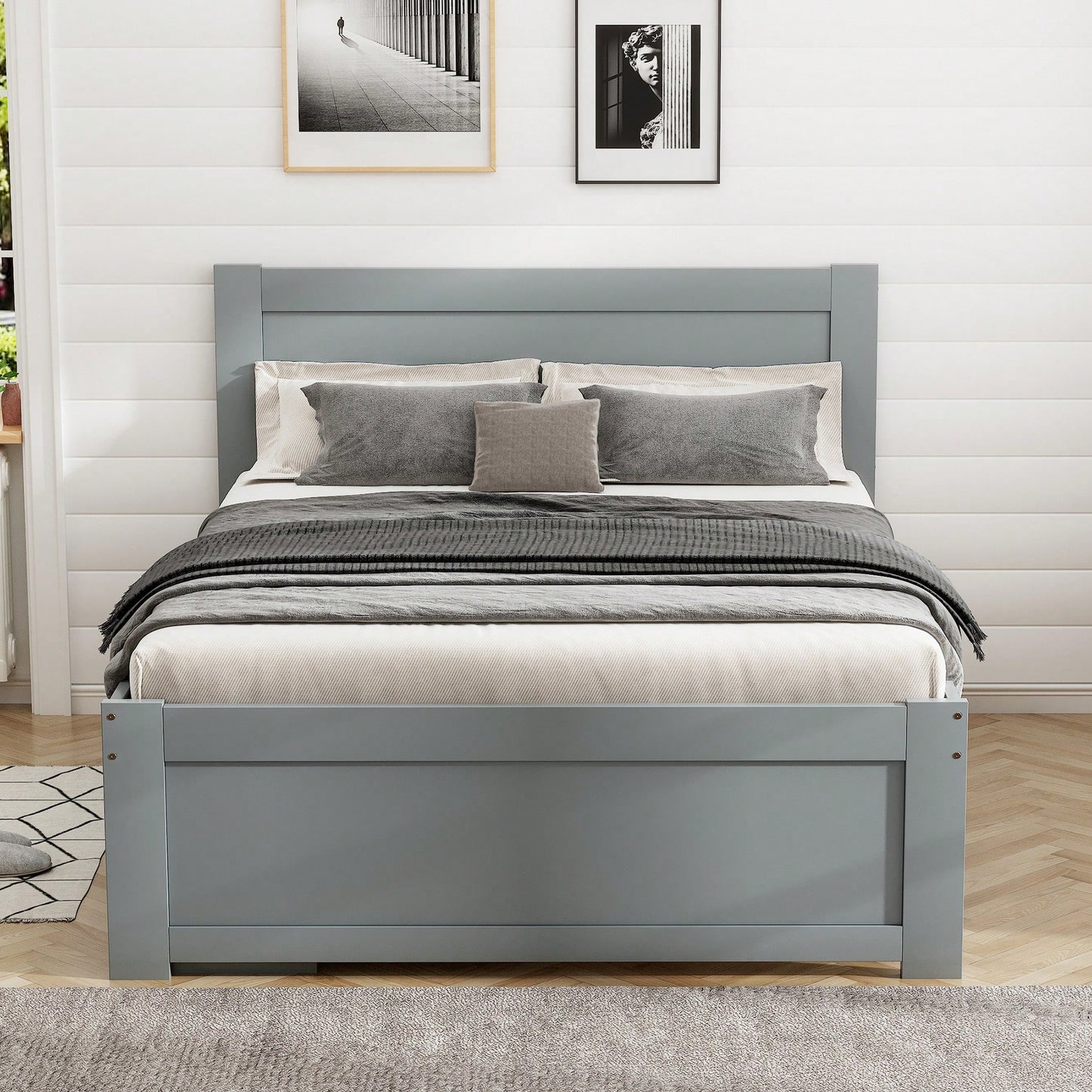 Twin Size Platform Bed With Storage Drawer And Two Shelves Gray