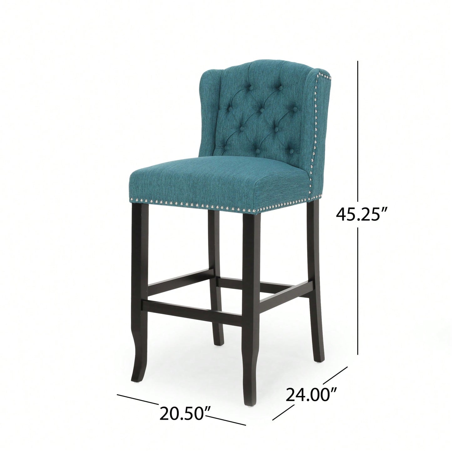 Fabric Tufted Wingback Counter Stools Set Of 2 With Dark Brown Legs 31 Inch Height Navy Blue