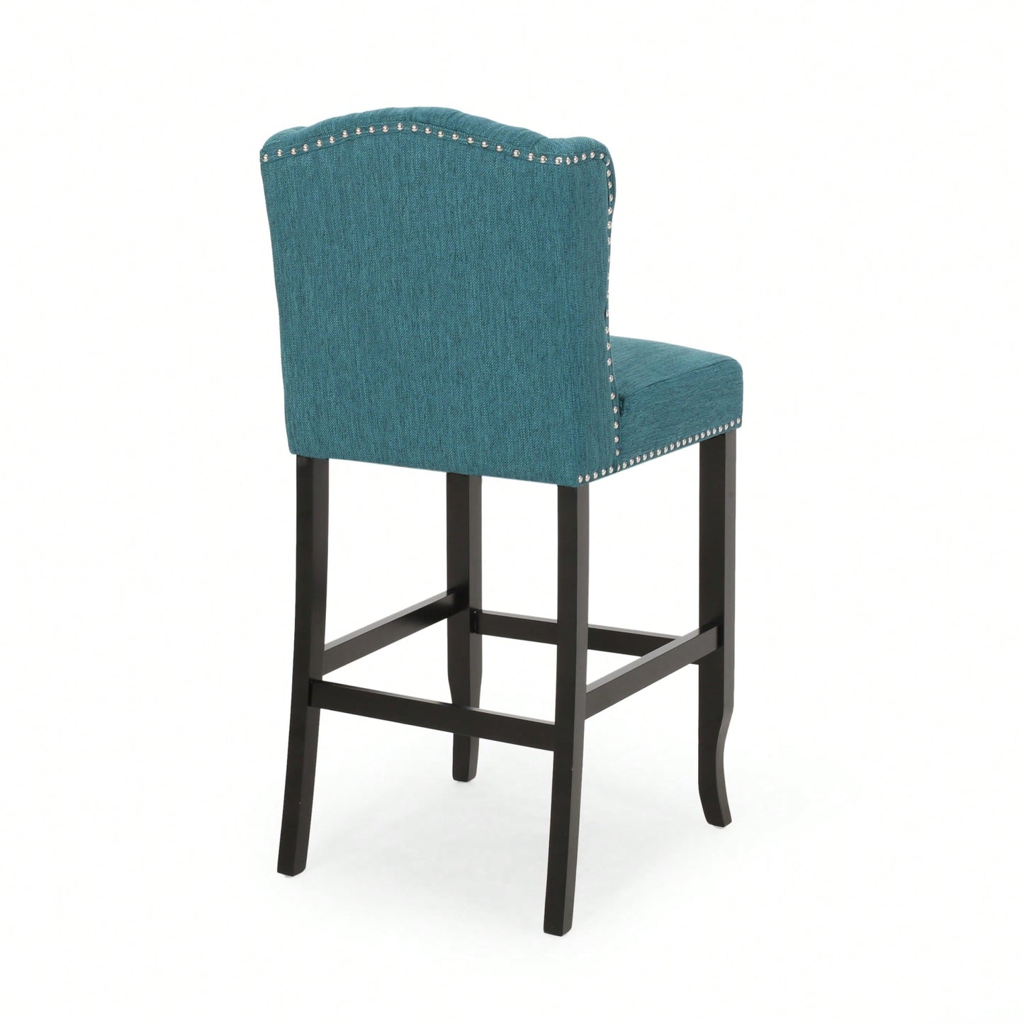 Fabric Tufted Wingback Counter Stools Set Of 2 With Dark Brown Legs 31 Inch Height Navy Blue