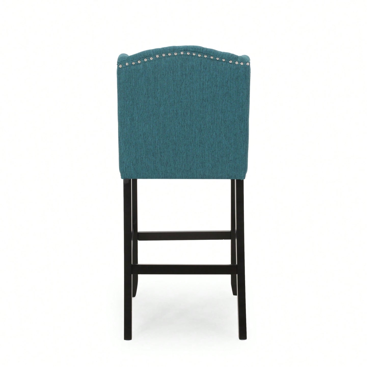Fabric Tufted Wingback Counter Stools Set Of 2 With Dark Brown Legs 31 Inch Height Navy Blue