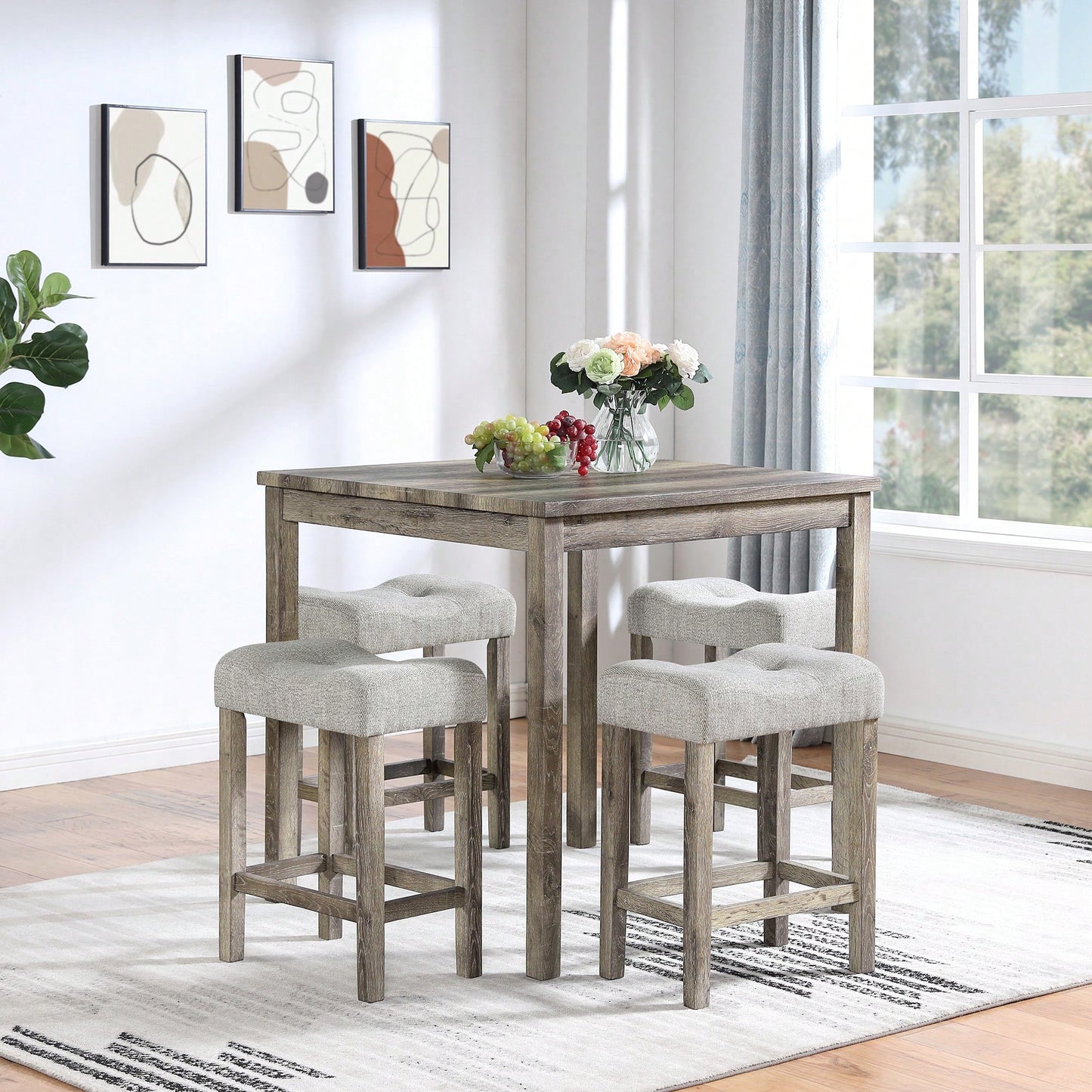 Industrial 5 Piece Dining Table And Chairs Set For Living Room Dining Room Game Room