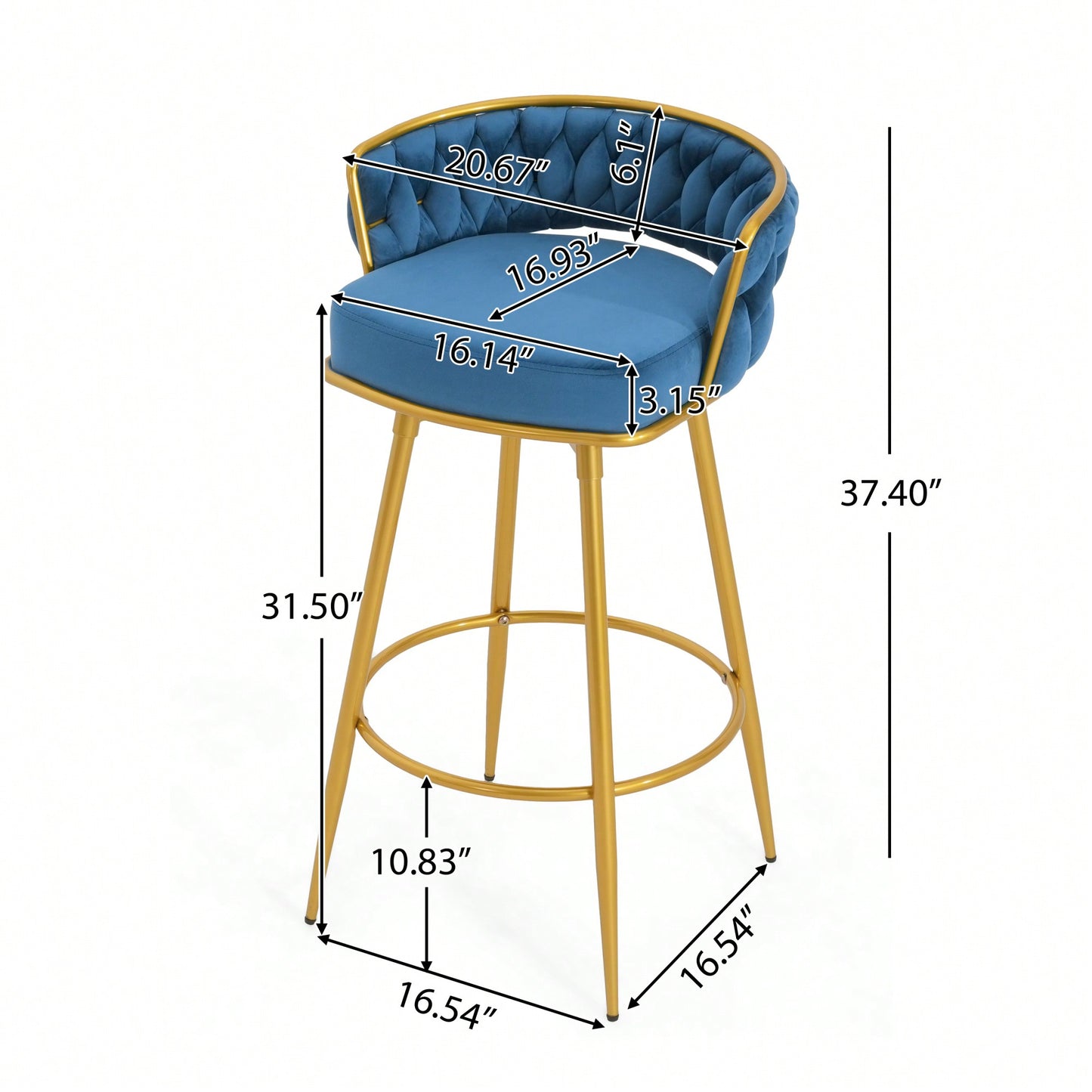 Modern Swivel Counter Height Bar Stools Set of 2 with Hand-Woven Backrest Gold Metal Legs Upholstered Low Back Kitchen Chairs Beige