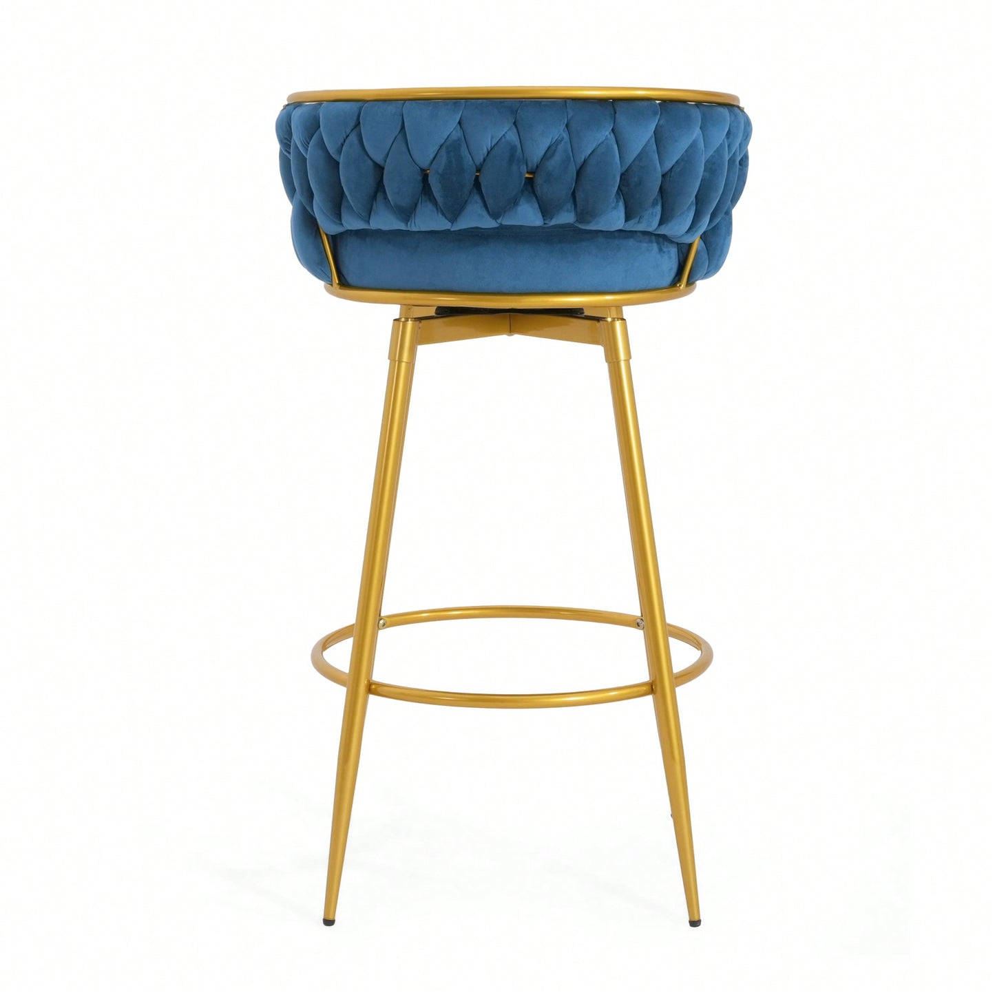 Modern Swivel Counter Height Bar Stools Set of 2 with Hand-Woven Backrest Gold Metal Legs Upholstered Low Back Kitchen Chairs Beige
