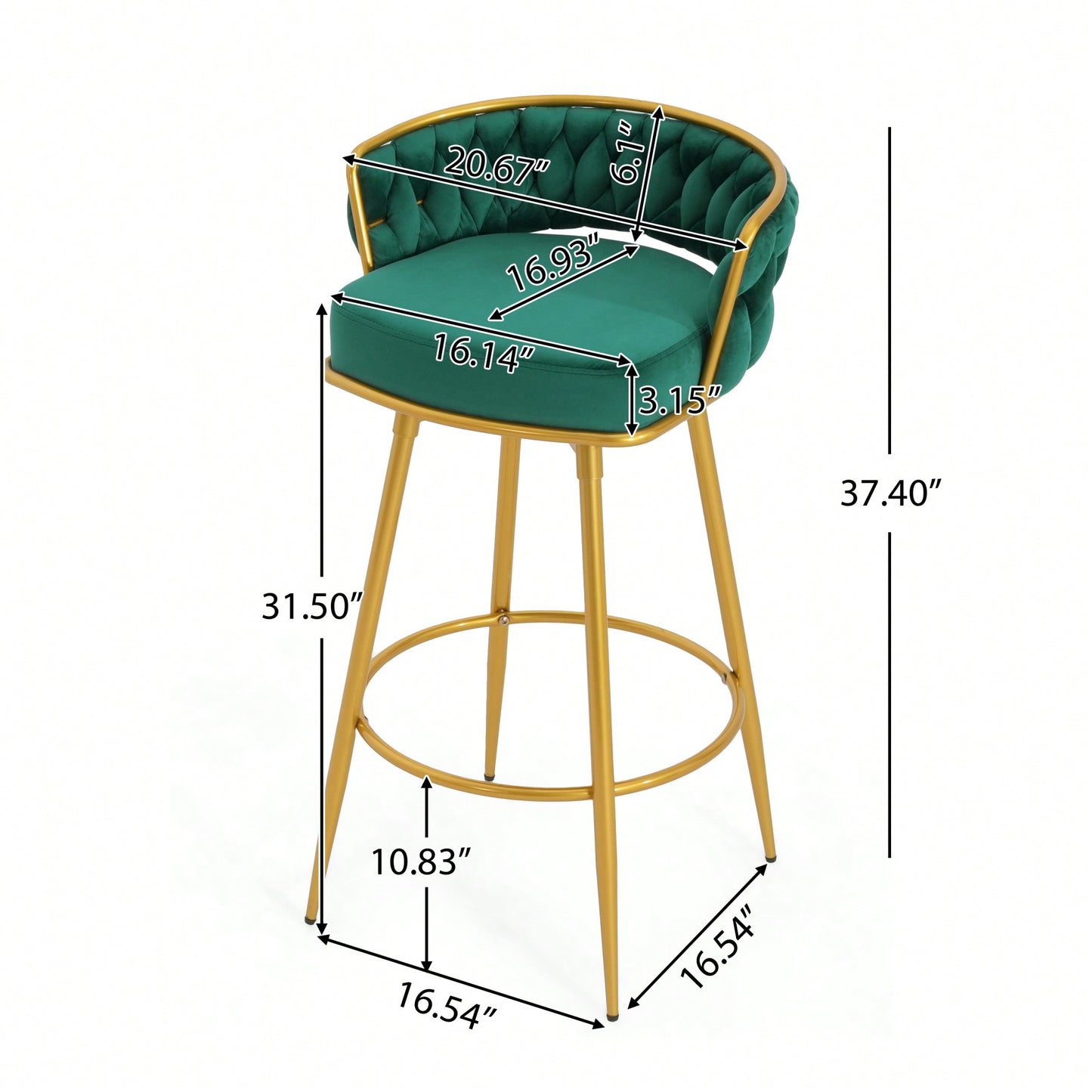 Modern Swivel Counter Height Bar Stools Set of 2 with Hand-Woven Backrest Gold Metal Legs Upholstered Low Back Kitchen Chairs Beige
