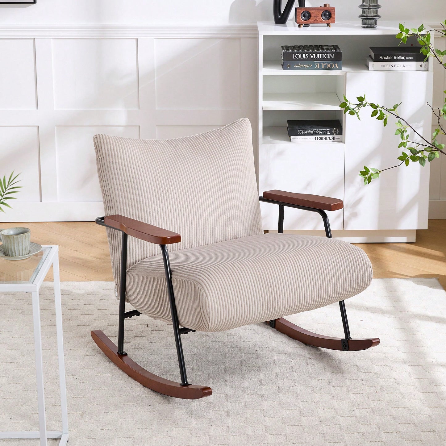 Stylish Metal Frame Rocking Chair For Living Room Modern Accent Armchair