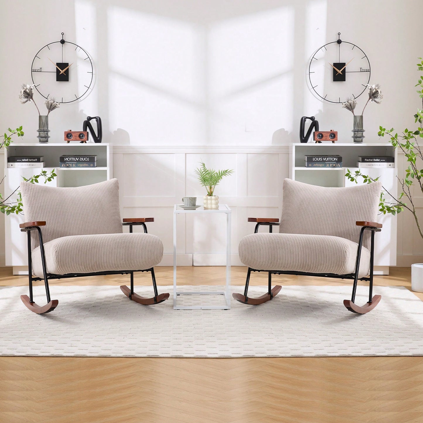 Stylish Metal Frame Rocking Chair For Living Room Modern Accent Armchair
