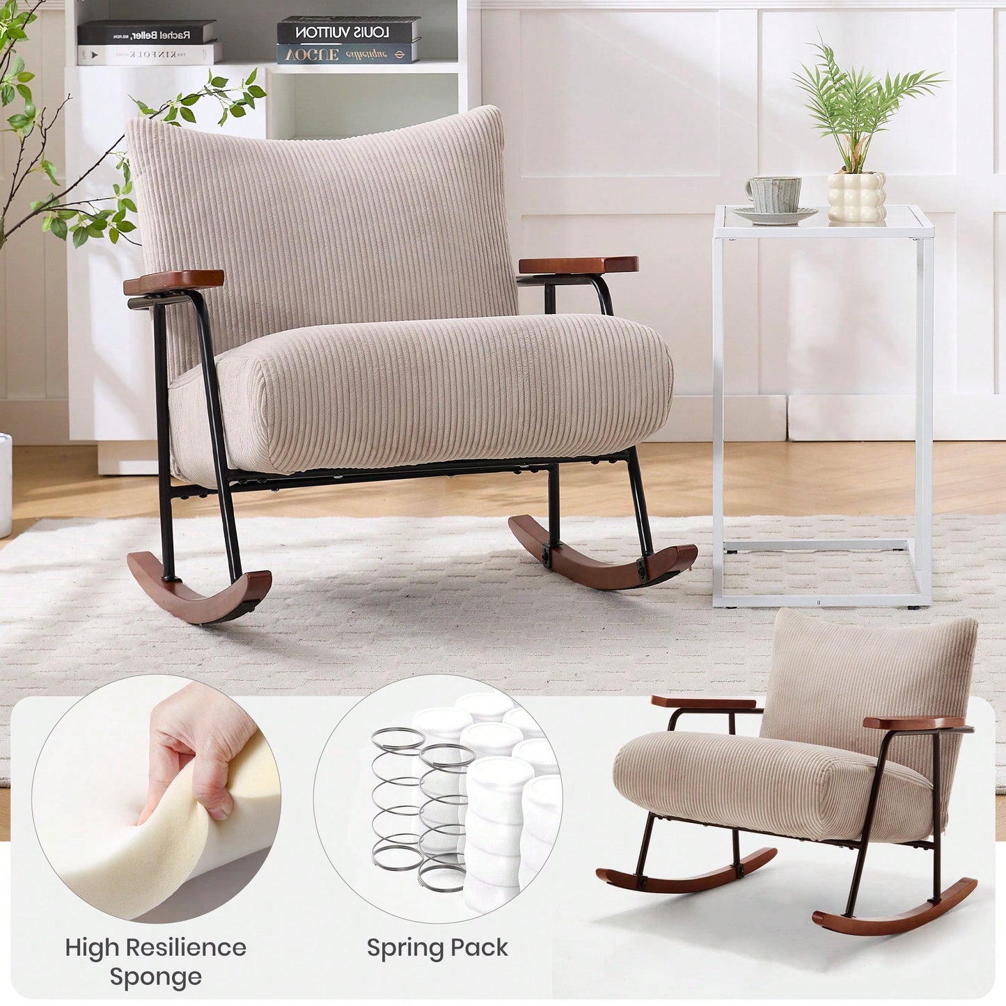 Stylish Metal Frame Rocking Chair For Living Room Modern Accent Armchair